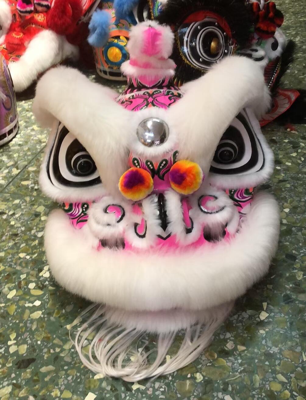 Handmade White Wool Hok San Lion Chinese Lion Dance Costume Traditional Festival Ceremony Lion Head Equipment