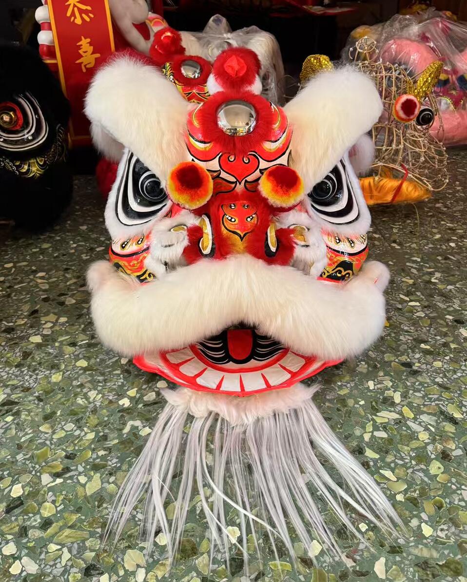 Traditional Festival Ceremony Lion Head Equipment Handmade White Wool Fut San Lion Chinese Lion Dance Costume