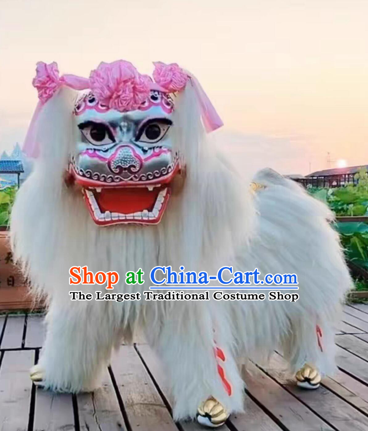 White Lion Dance Full Set White Yak Hair Double Person Lion Dance Smiling Face Lion Performance Prop