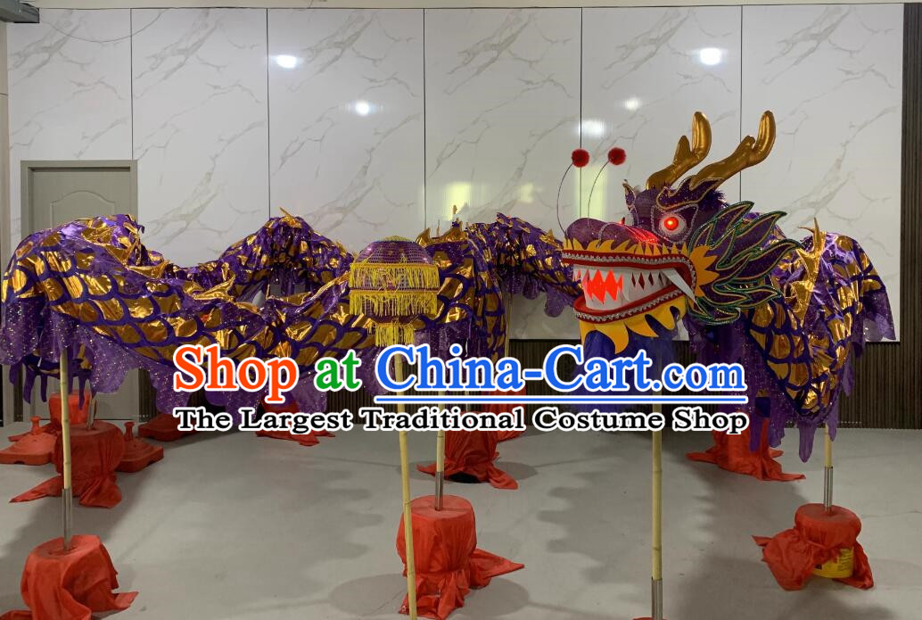 Purple Traditional Dragon Dancing Props LED Light Eyes Chinese New Year Dragon Dance Costume Equipment