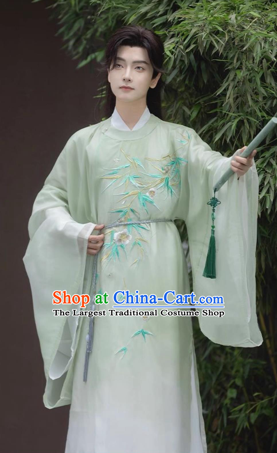 Green Tang Dynasty Hanfu Round Collar Robe Gradient Embroidered Ancient Style Outfit Traditional Chinese Attire