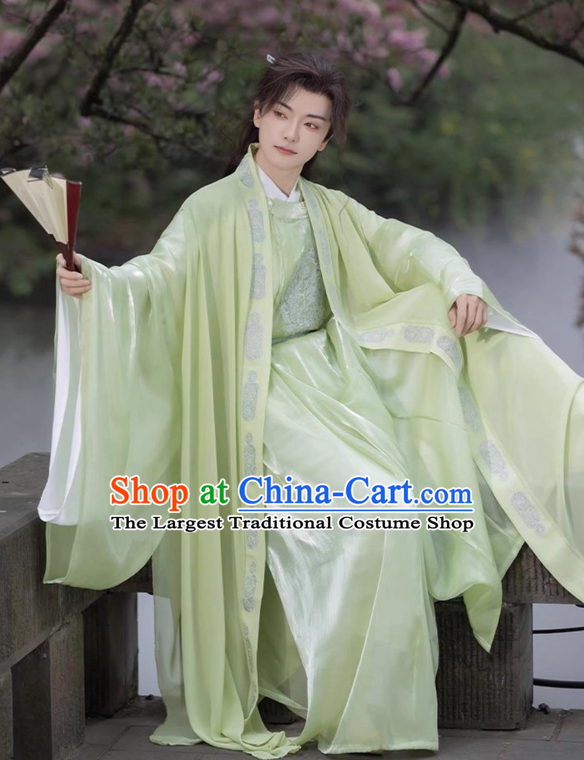 Tang Dynasty Hanfu Embroidered Round Collar Robe Ancient Swordsman Green Outfit Traditional Chinese Clothing