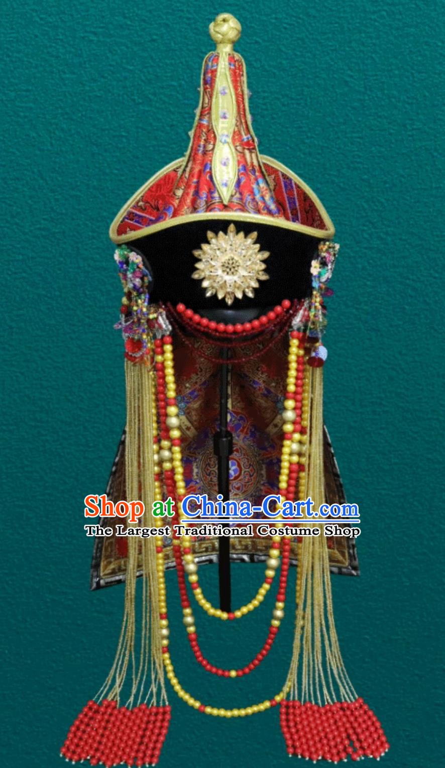 Ladies Red Premium Headpiece Chinese Mongolia Show Braid Performance Hair Accessory Forehead Ornament