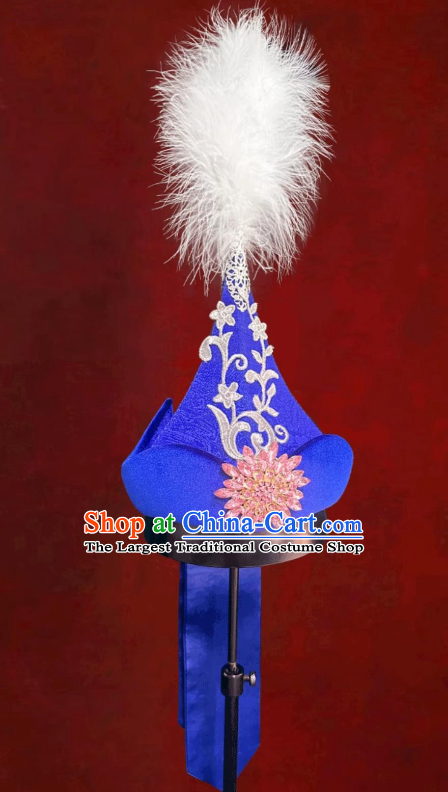 Mongolian Ladies Forehead Pointed White Fuzzy Hat Chinese Ethnic Dance Performance Hair Accessory