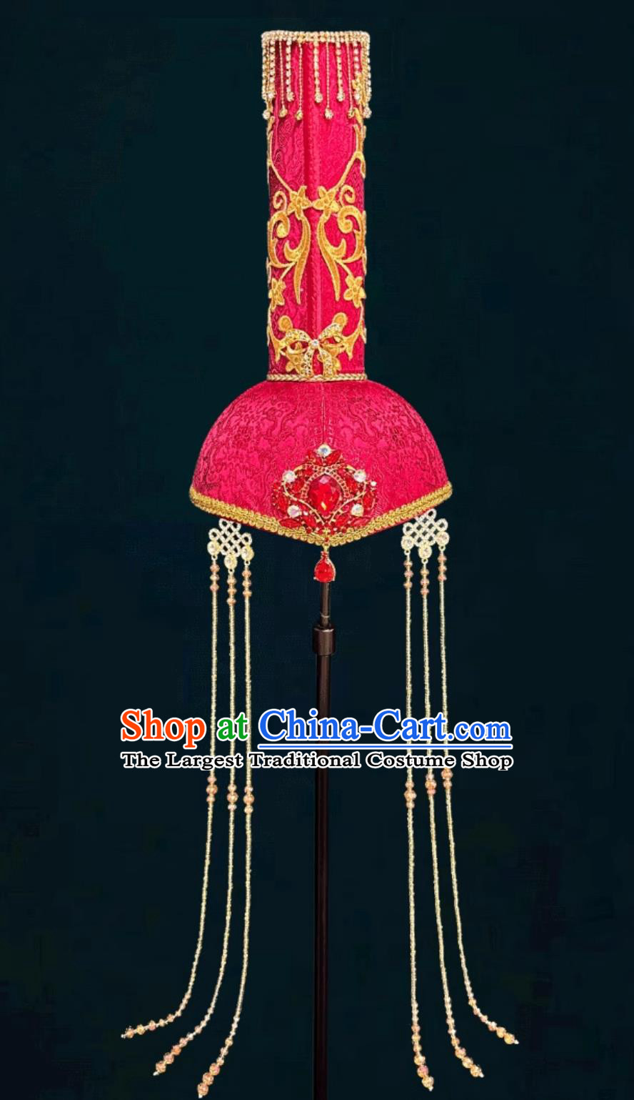 Mongolian Ladies Red High Top Hat Chinese Dance Performance Wedding Show Headpiece