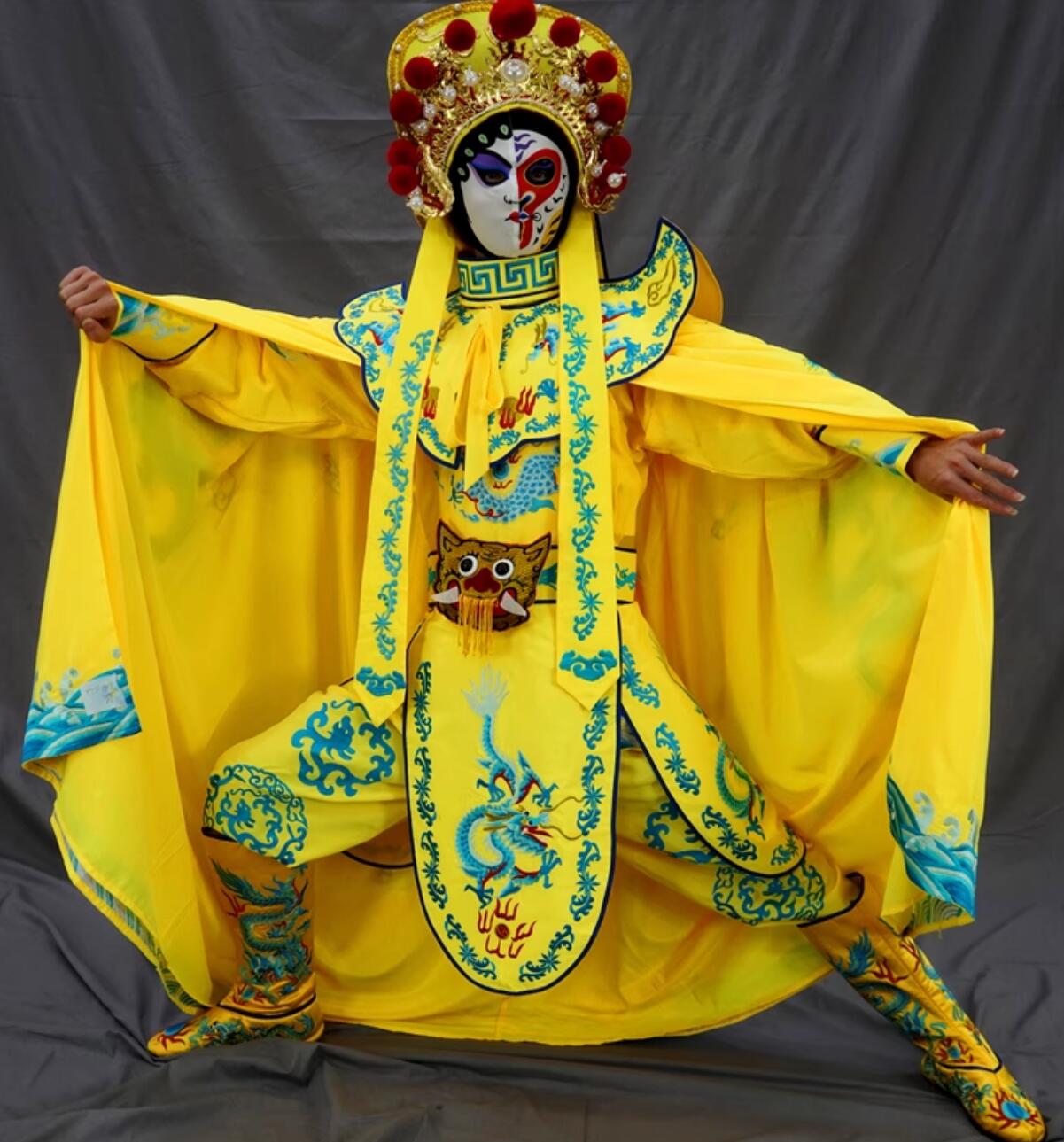 Chinese Sichuan Opera Bian Lian Mask Change Changing Embroidered Costumes Helmet Complete Set
