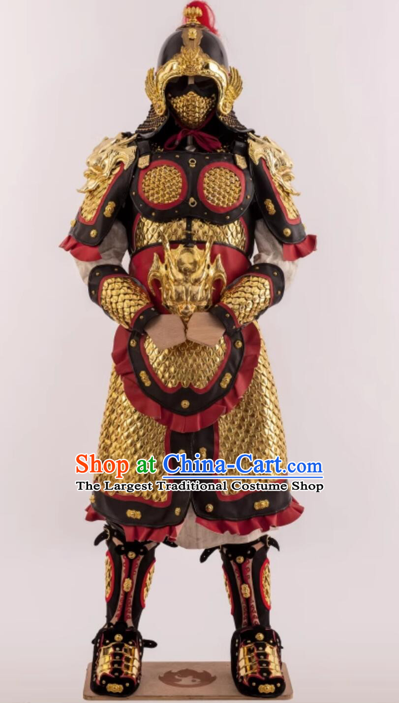 Chinese Ming Dynasty Armor Costumes Ancient China General Golden Helmet and Armour Complete Set