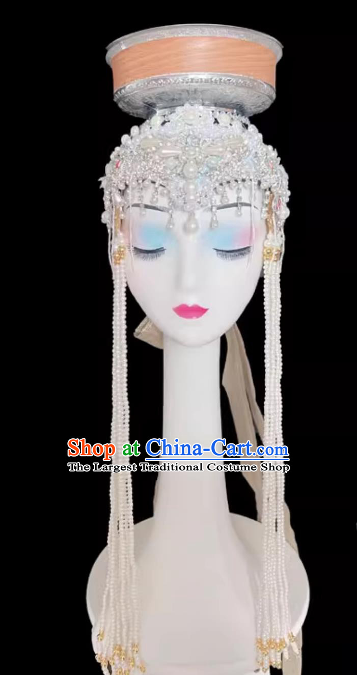 Mongolian Dance Bowl Balancing Headdress Handmade Beaded Long Tassel Dance Hat
