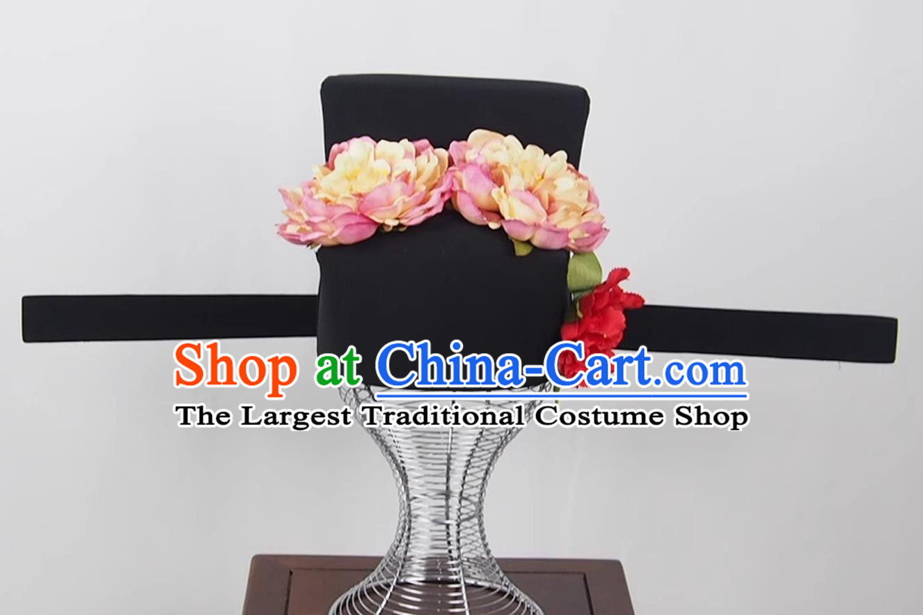 Song Dynasty Court Floral Performance Headwear Mens Flower Turban Musician Performance Headdress Ancient Chinese Official Hat