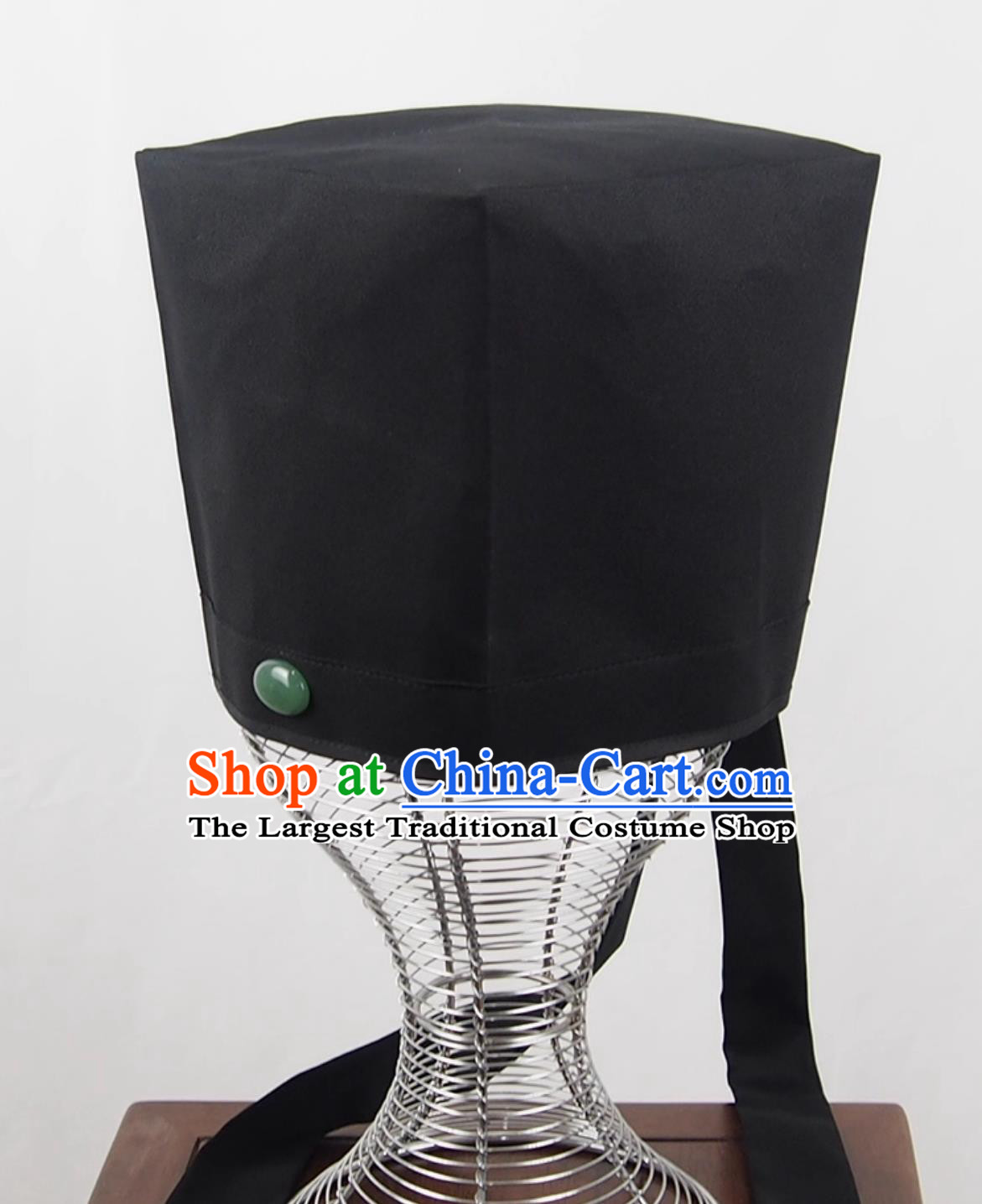 Ming Dynasty Square Scarf Chinese Confucian Hat Mens Taoist Jade Decorated Flat Top Headwear