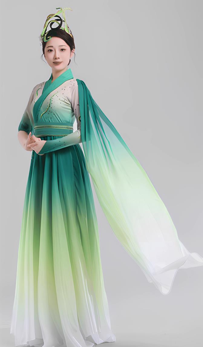 Opening Dance Willow Leaf Legend Costume Classical Dance Attire Ribbon Gradient Green Women Stage Dress