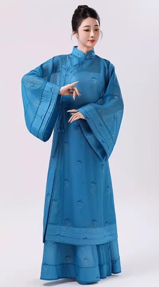 Blue Classical Dance Costume Chiffon Elegant Dance Wear Women Chinese Stage Performance Attire