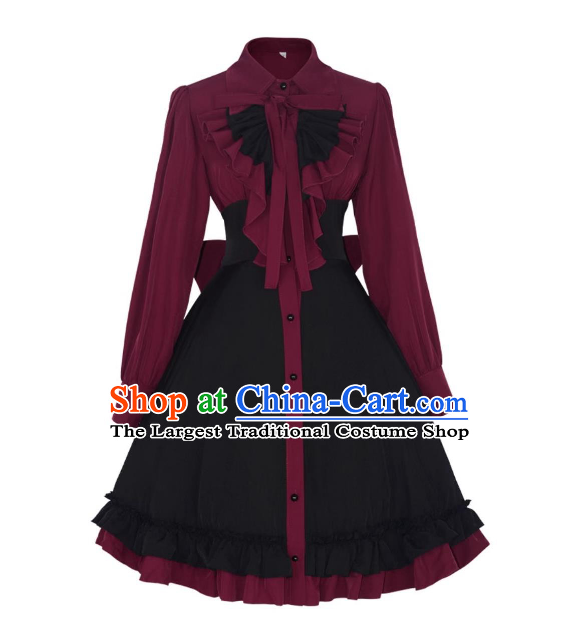 Halloween Medieval Royal Court Clothing Plus Size Shirt Collar Ruffle Hem Vintage Dress