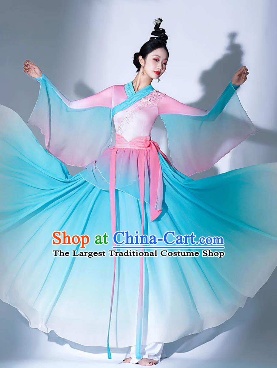 Chinese Classical Dance Blue Chiffon Dress Calling Fish Song Performance Costume Hanfu Dance Attire