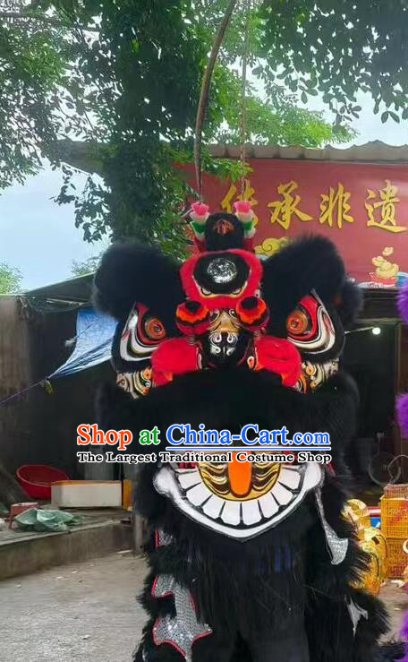 Black Wool Lion Dance Clothing Handmade Chinese Long Feather Lion Head and Costume Complete Set