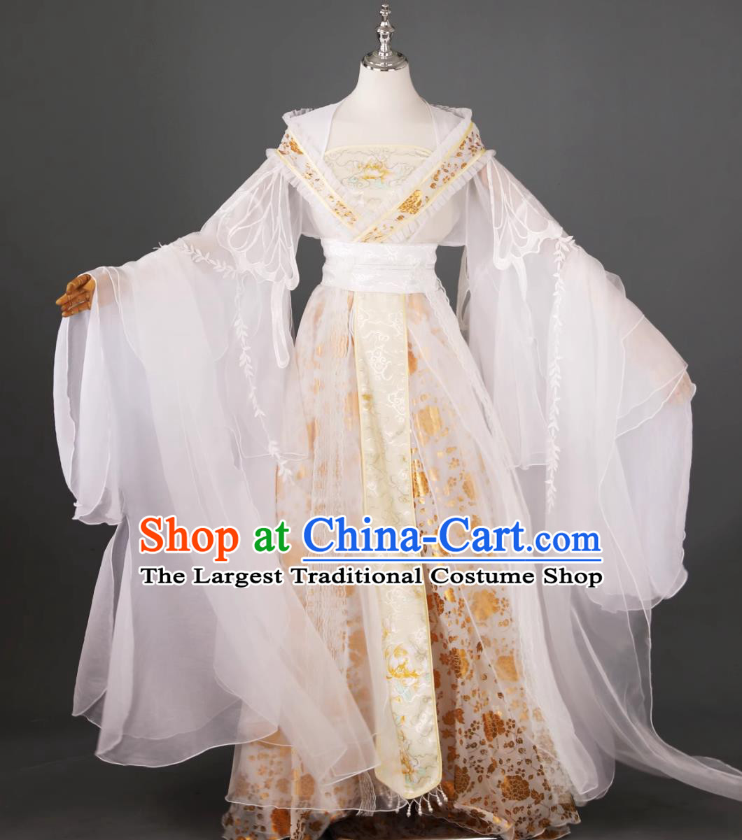 Yellow White Peony Hibiscus Classical Dance Dress Ancient Chinese Fairy Flowing Clothing Traditional Hanfu