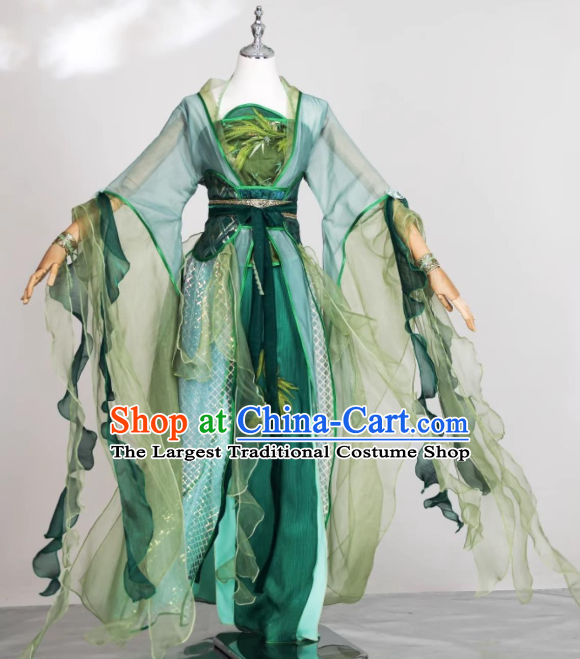 Green Ancient Chinese Style Hanfu Cosplay Green Snake Costume Stage Performance Clothing Fairy Classical Dance Gown