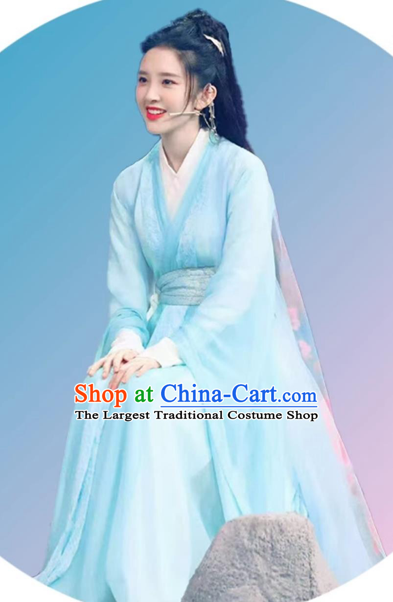 Traditional Hanfu Clothing Chinese TV Series Fairy Blue Dress Jin Dynasty Costume
