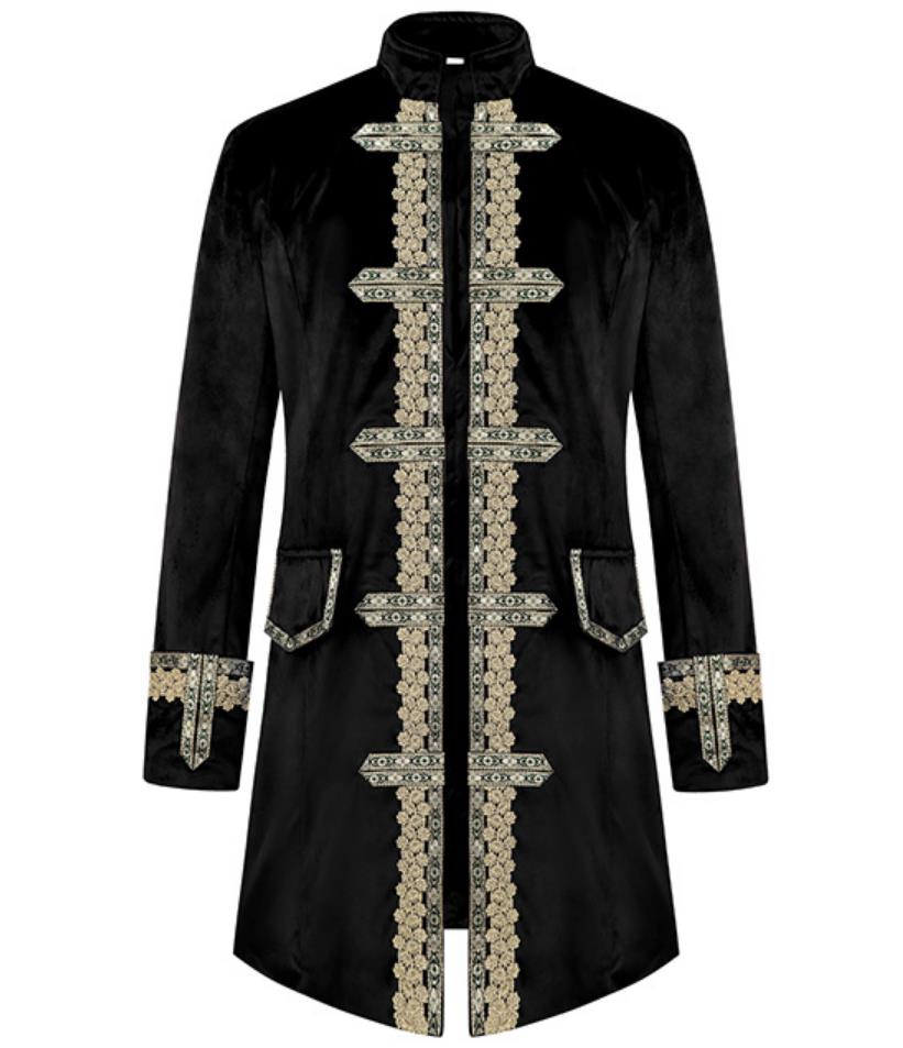Medieval European King Royal Coat Ornate Gold Trimmed Velvet Cloak England Stage Noble Performance Attire