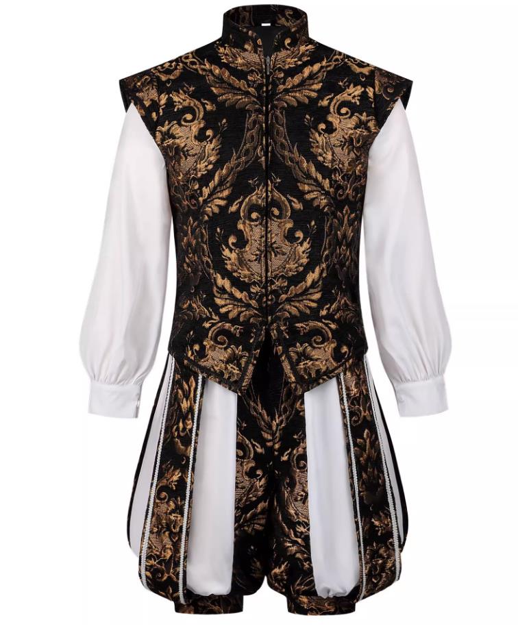 European Renaissance King Costume UK England Ornate Embroidery Double Layer Court Pumpkin Pants Set