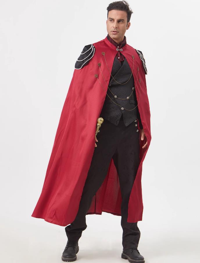 Halloween Hooded Thick Cape Cosplay Court Prince Red Coat England Earl Knight Performance Costume