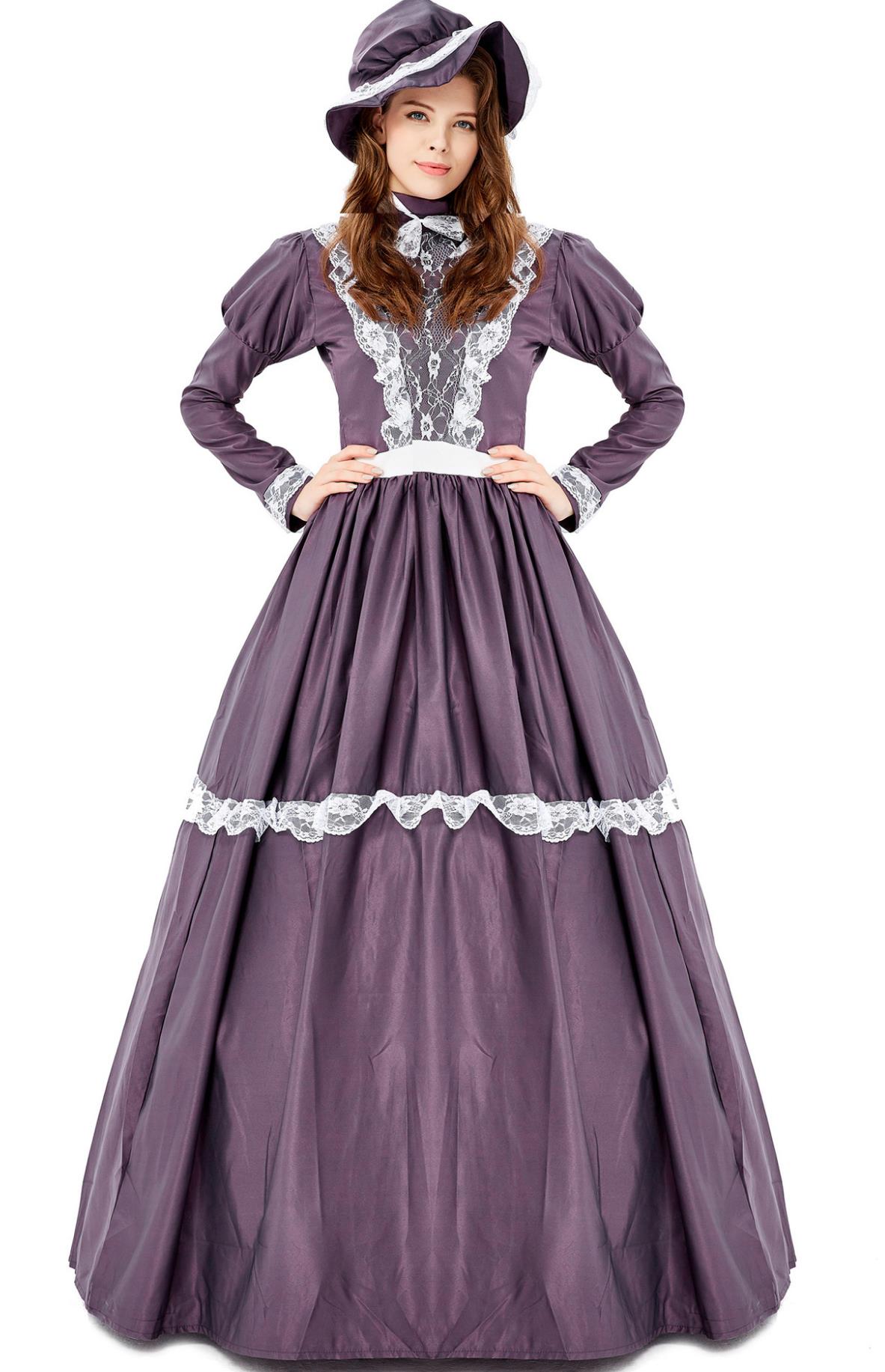 Vintage Medieval Maid Costume Lace Trim Long Cosplay Housekeeper Dress England Stage Play Ladies Attire