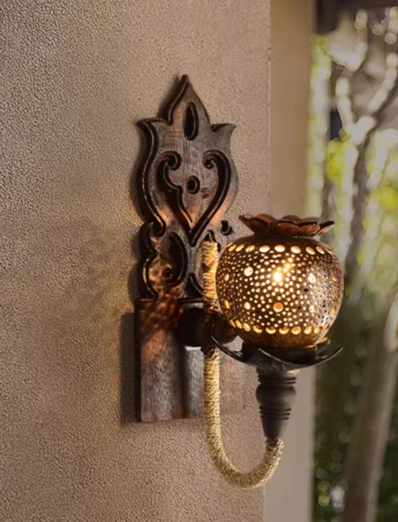 Thai Coconut Shell Lamp Bedside Night Light Southeast Asian Style Guesthouse Wall Light Stairway Corridor Wall Sconce