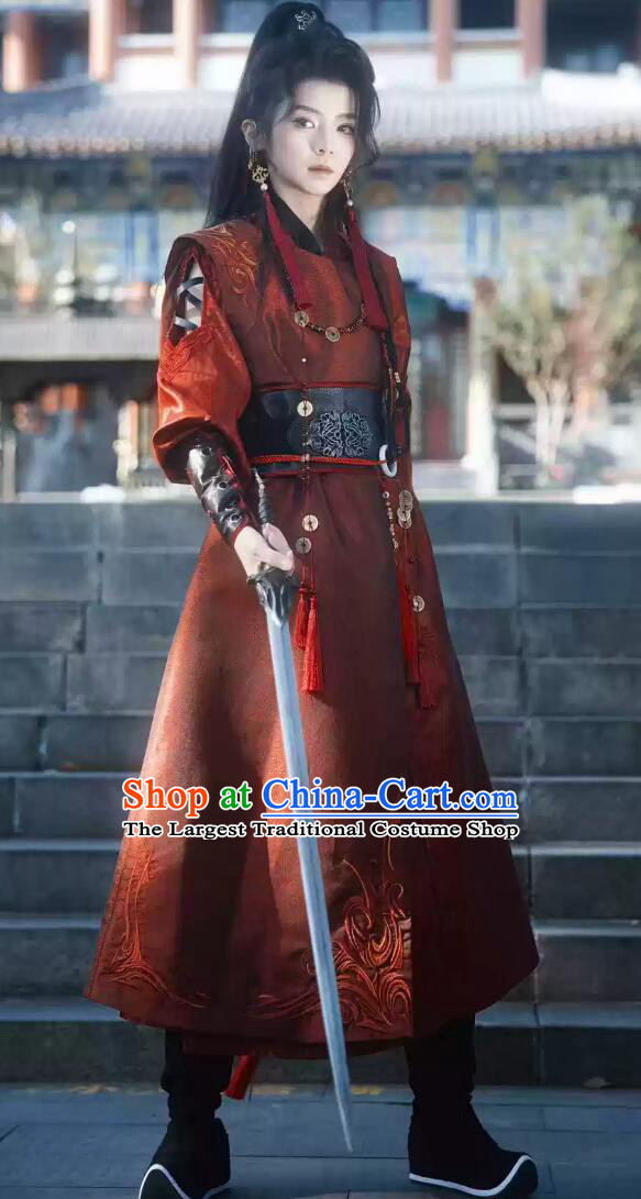 Traditional Chinese Hanfu Ming Dynasty Dark Red Vest and Robe For Men And Women