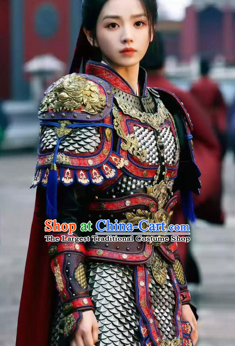 Drama Pursuit of Jade Fan Changyu Armor Costume Set Ancient Chinese Female General Armour Warrior Outfit
