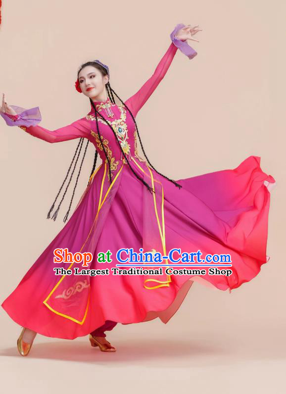 Xinjiang Uyghur Dance Performance Costume Women Chiffon Large Dress Stage Performance Wear