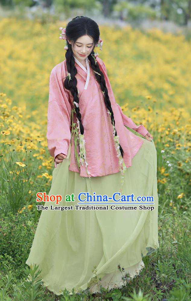 Traditional Ming Dynasty Cross Collar Blouse and Mamian Skirt Chinese Daily Wear
