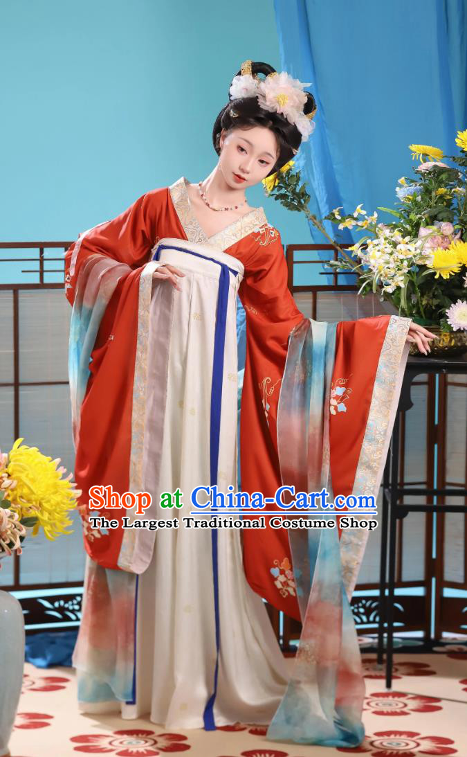 Sui Dynasty Traditional Clothing Restoration Large Sleeves Chest High Eight Pieces Po Skirt Chinese Hanfu Dress