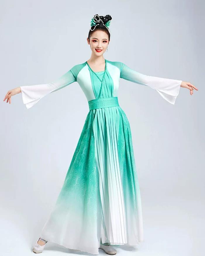 Qiu Shui Gong Chang Tian Classical Dance Performance Costume Chinese Style Women Group Dance Green Dress