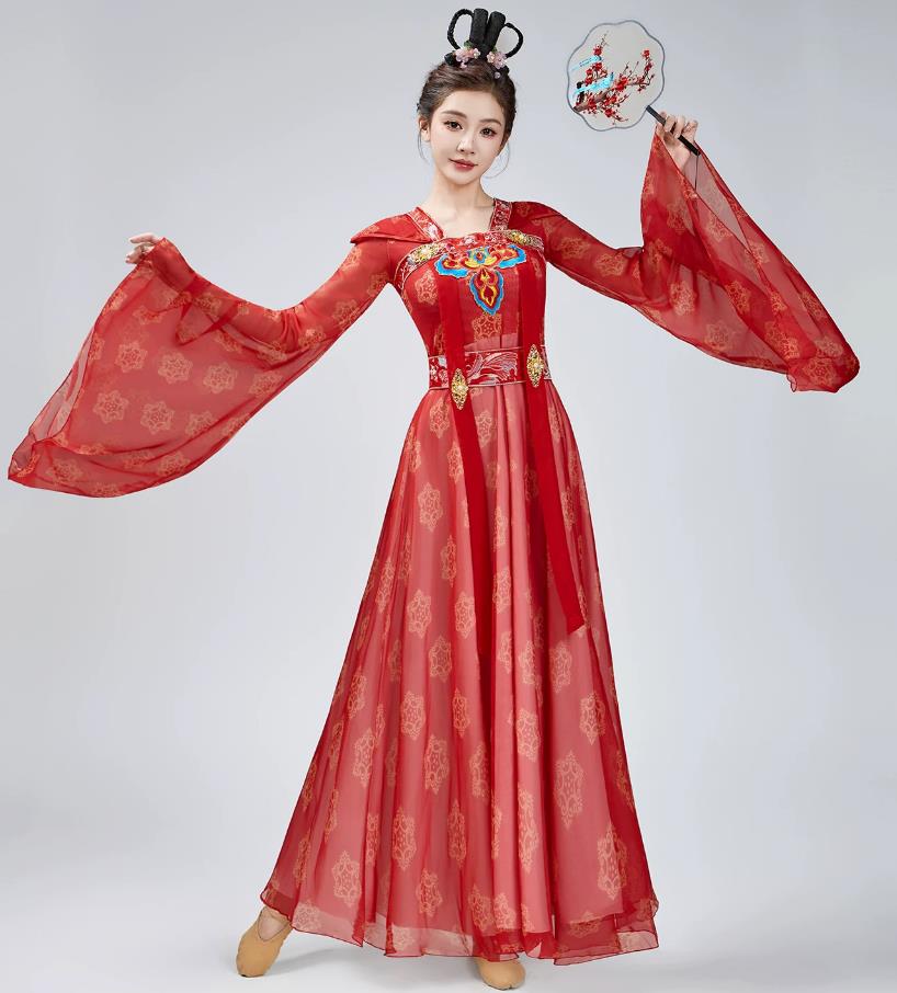 Han Tang Classical Dance Performance Costume Women Flowing Chinese Style Fan Dance Red Dress